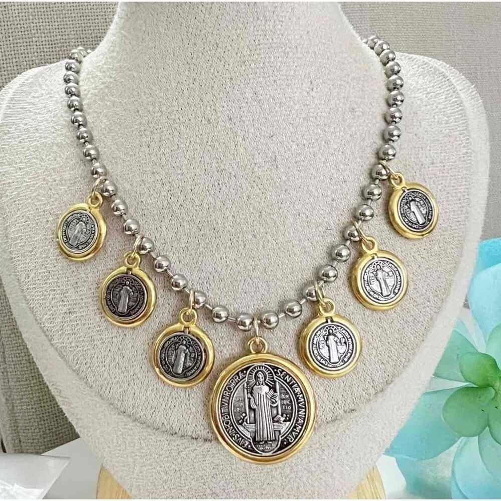 Gold Silver Plated Dangling Coins Necklace Beaded Chain stainless steel jewelry